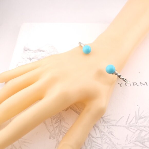 David Yurman Sterling Silver Diamonds & Turquoise Solari 3.5mm Bangle Bracelet - Picture 3 of 10